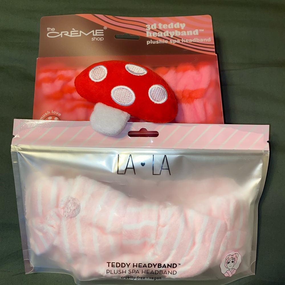 Pink Plush and Red Mushroom Teddy Headband - Spa Headband